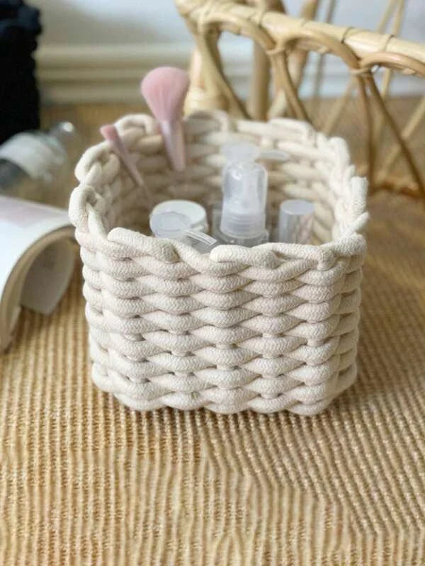 NNESN Woven Makeup Storage Basket - Chic White Organizer-1