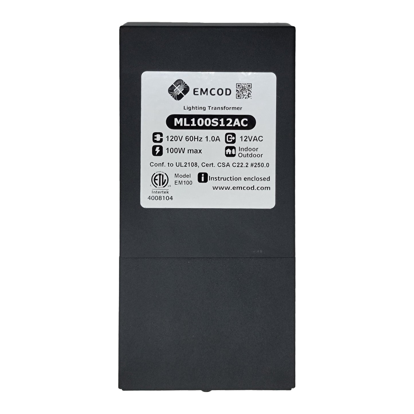 Emcod ML100S12AC 12VAC transformer 120VAC input 100W max output-0