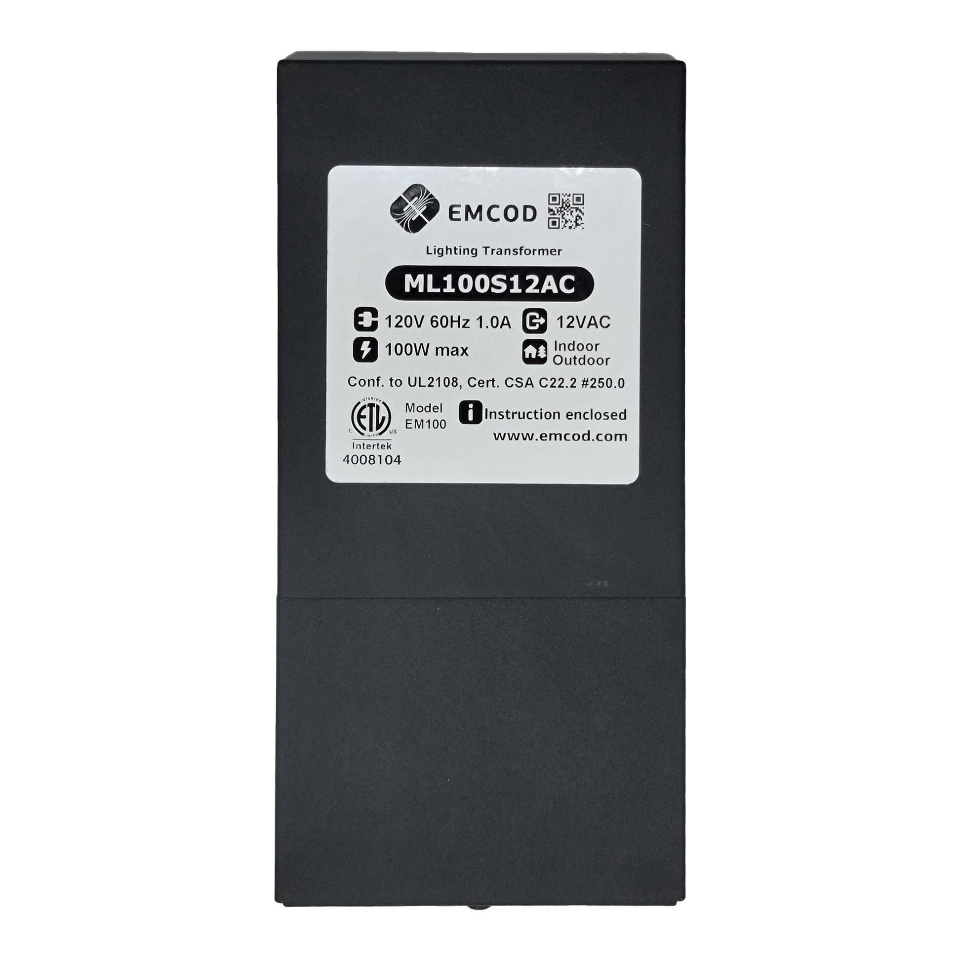 Emcod ML100S12AC 12VAC transformer 120VAC input 100W max output-0