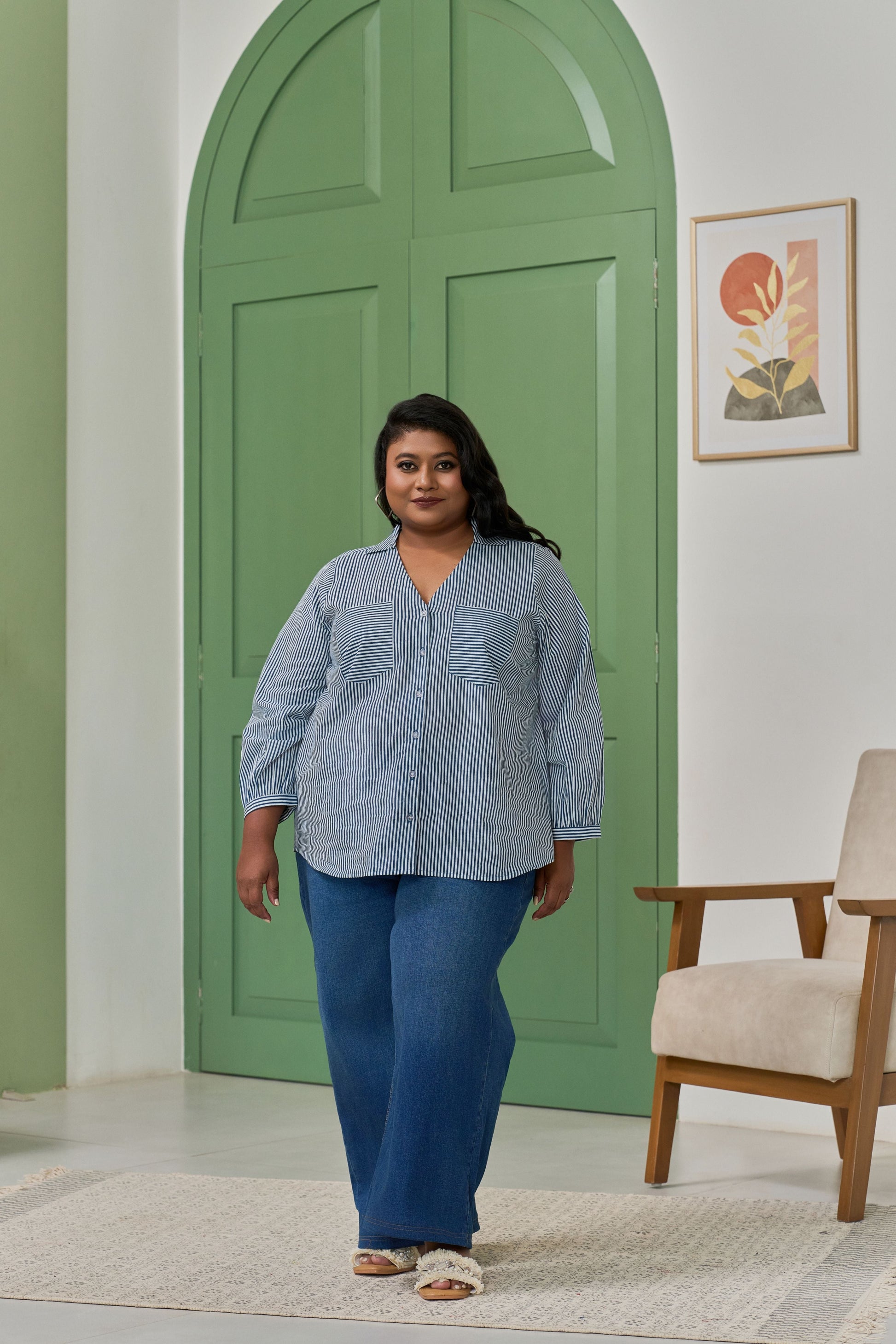 Electric Blue Striped Shirt for a Bold Office Look-0
