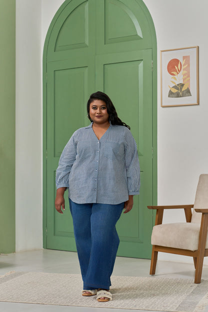 Electric Blue Striped Shirt for a Bold Office Look-0