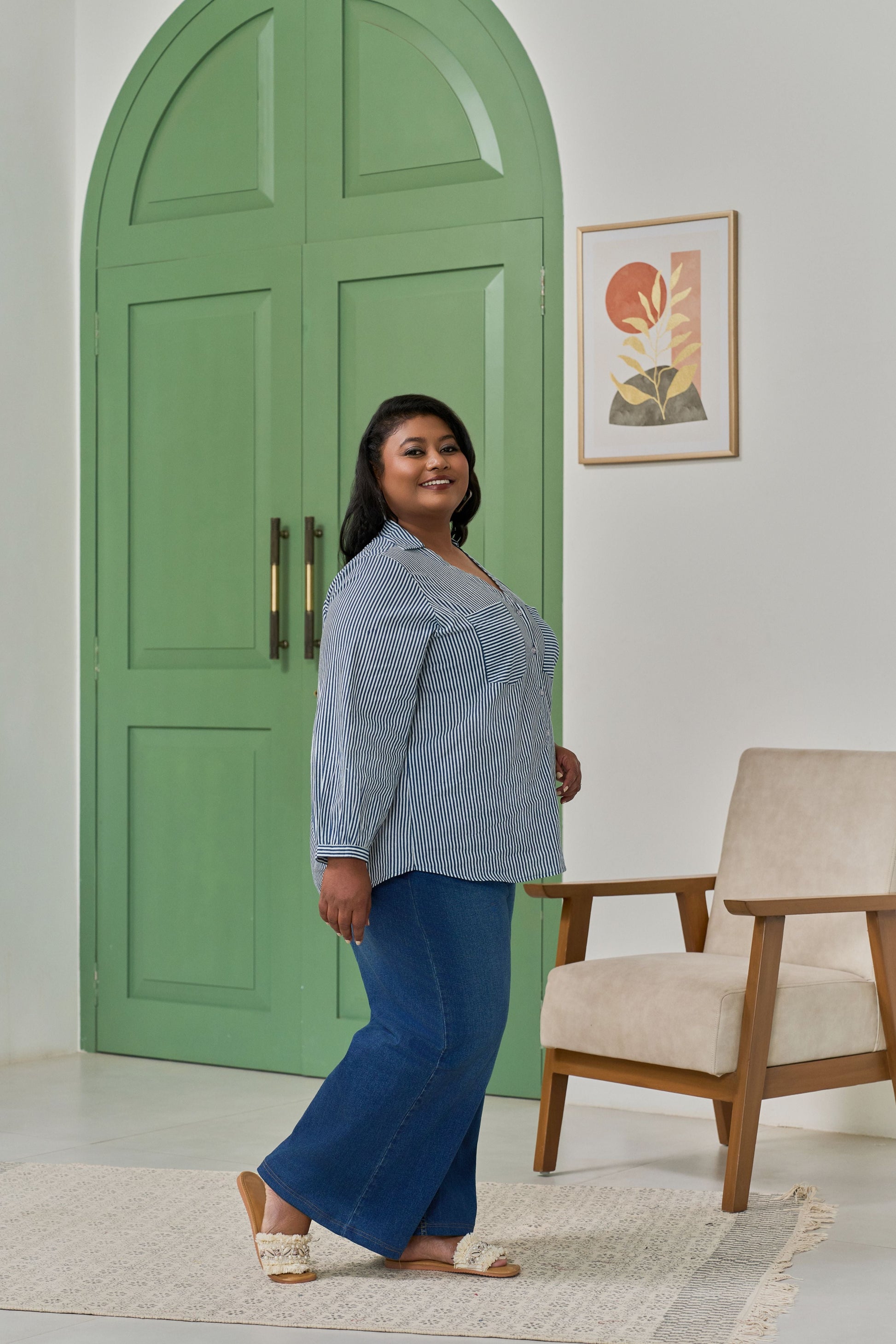 Electric Blue Striped Shirt for a Bold Office Look-1