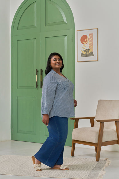 Electric Blue Striped Shirt for a Bold Office Look-1