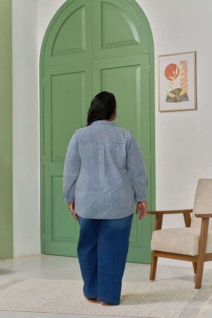 Electric Blue Striped Shirt for a Bold Office Look-4