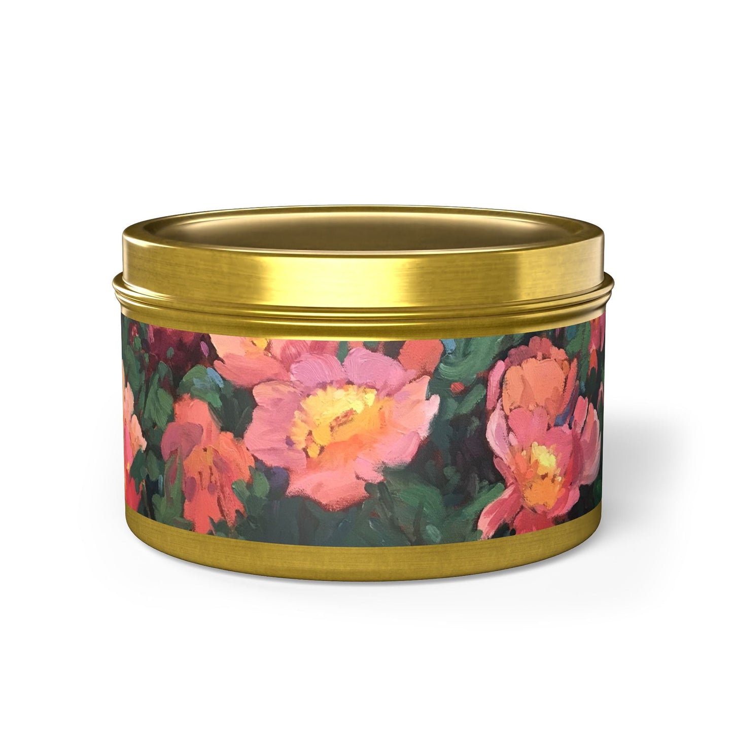 8oz Eco-Friendly Scented or Unscented Soy Wax Candle Tin with 'Pink Princess' Floral Artwork by American Artist Barbara Cleary-4