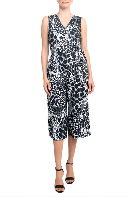 Emma & Michele V-Neck Sleeveless Tie Side Multi Print Pockets ITY Jumpsuit-0