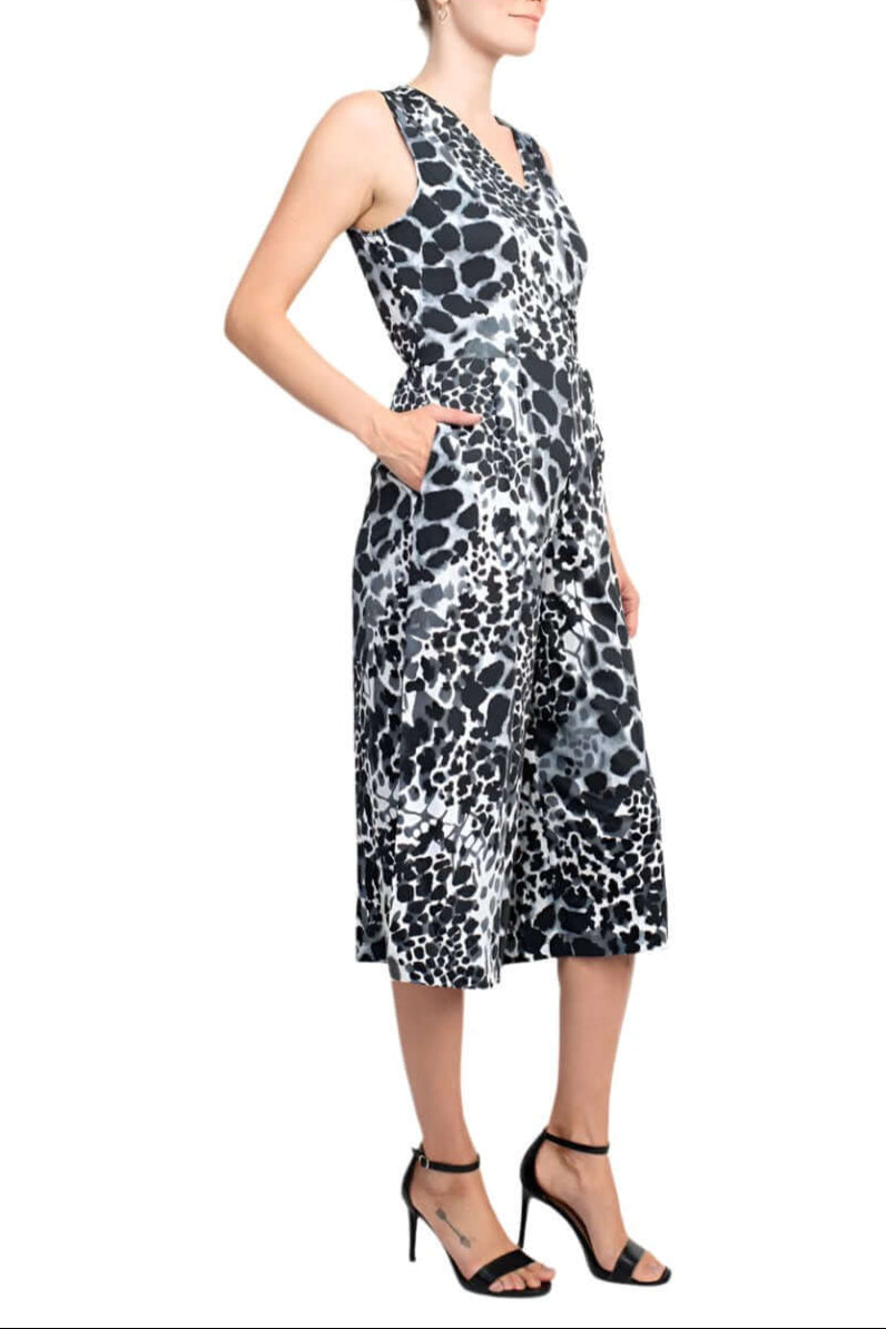 Emma & Michele V-Neck Sleeveless Tie Side Multi Print Pockets ITY Jumpsuit-1