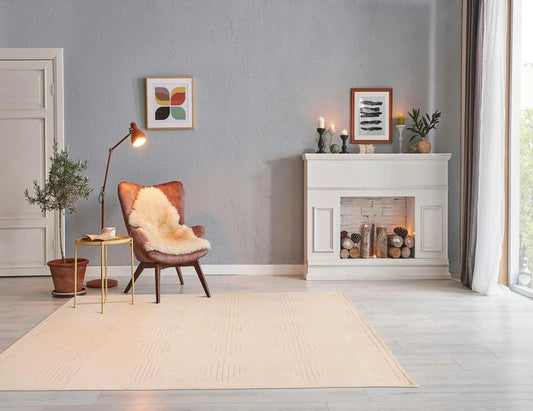 5' x8' Hand Tufted Hand Made 100% Wool Designer Modern & Contemporary  Oriental Area Rug Tone On Tone,Beige Color-0