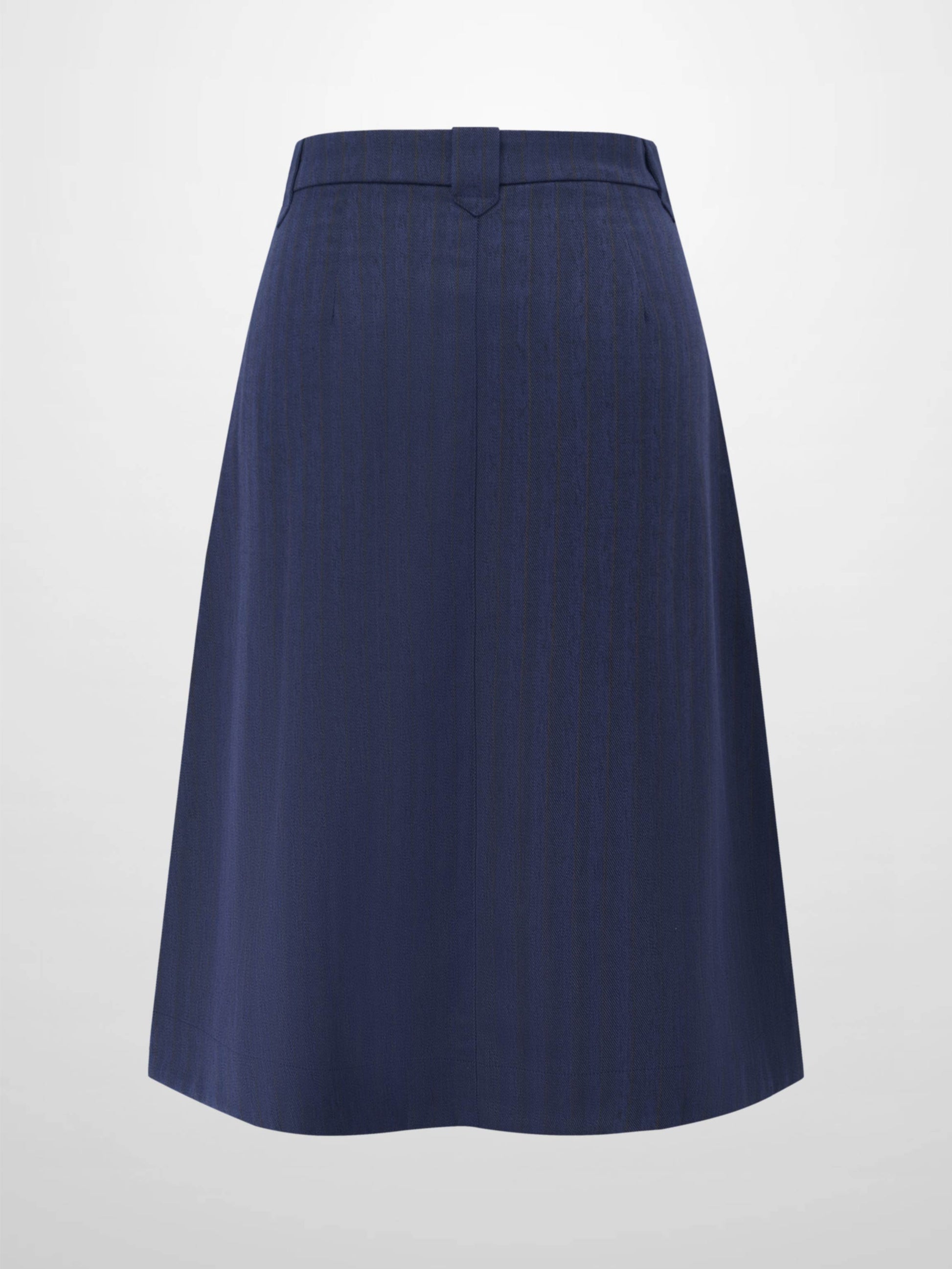 Herringbone Pinstripe Button Down A-Line Skirt-Navy/Brown-1