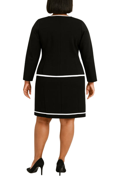 Danillo Black Crew Neckline Sleeveless Sheath Dress with Matching Open-Front Patch Pockets Twinset (Plus Size)-1