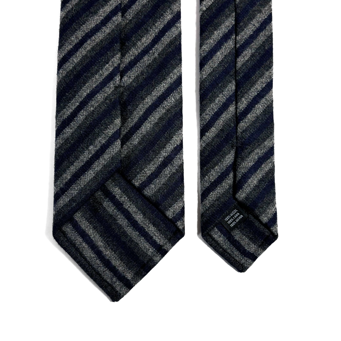 Gray & Navy Blue Striped Wool Challis Tie-3