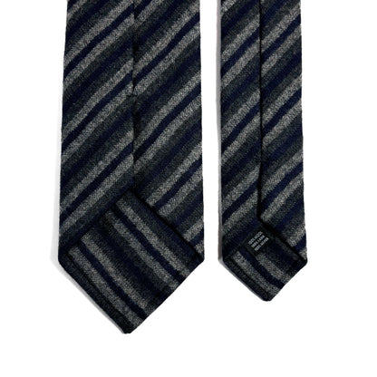 Gray & Navy Blue Striped Wool Challis Tie-3