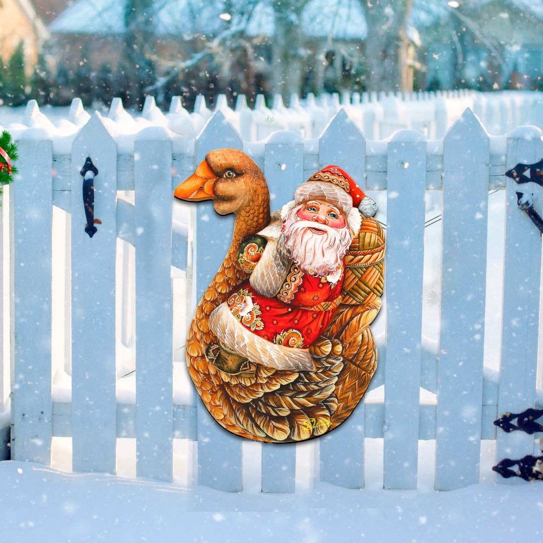Christmas Goose Santa Christmas Door Decor by G. DeBrekht - Christmas Santa Snowman Decor - 8121633H-3