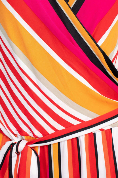 Emma & Michele V-Neck Mock Wrap Top Tie Waist Stripe Print ITY Jumpsuit-3