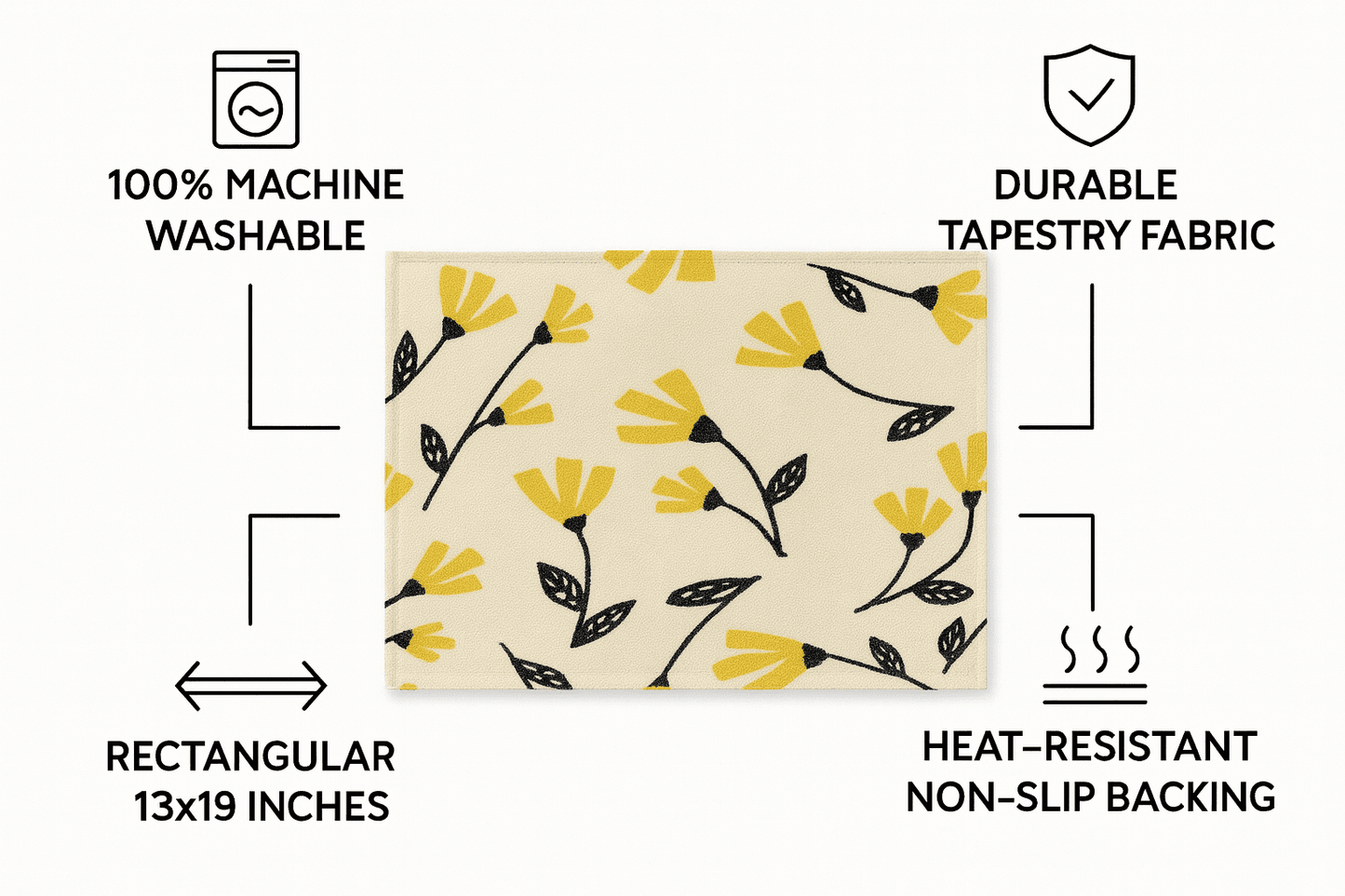 DaDa Bedding Set of 4-Pieces Sunshine Yellow Fleur Spring Tapestry Dining Table Placemats 13” x 19” (18112)-2