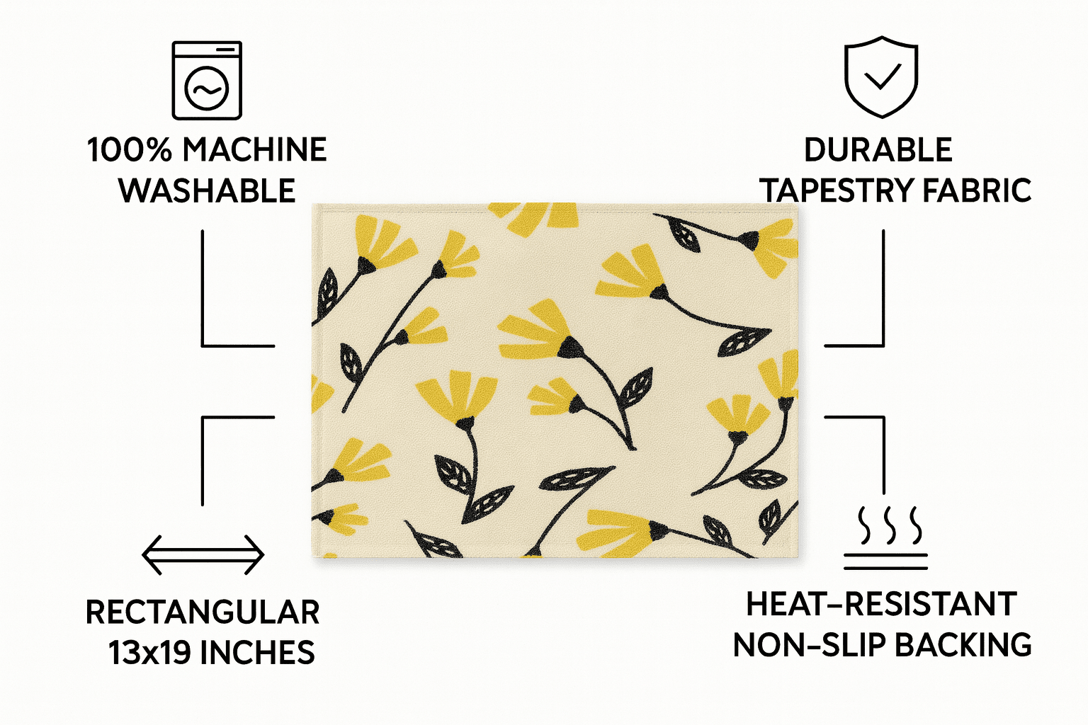 DaDa Bedding Set of 4-Pieces Sunshine Yellow Fleur Spring Tapestry Dining Table Placemats 13” x 19” (18112)-2