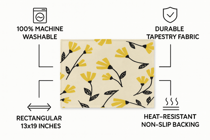 DaDa Bedding Set of 4-Pieces Sunshine Yellow Fleur Spring Tapestry Dining Table Placemats 13” x 19” (18112)-2