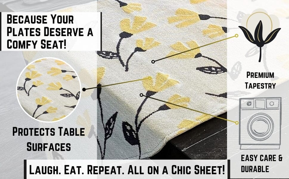 DaDa Bedding Yellow Fleur Floral Garden Woven Tapestry Dining Table Runner (18112)-4