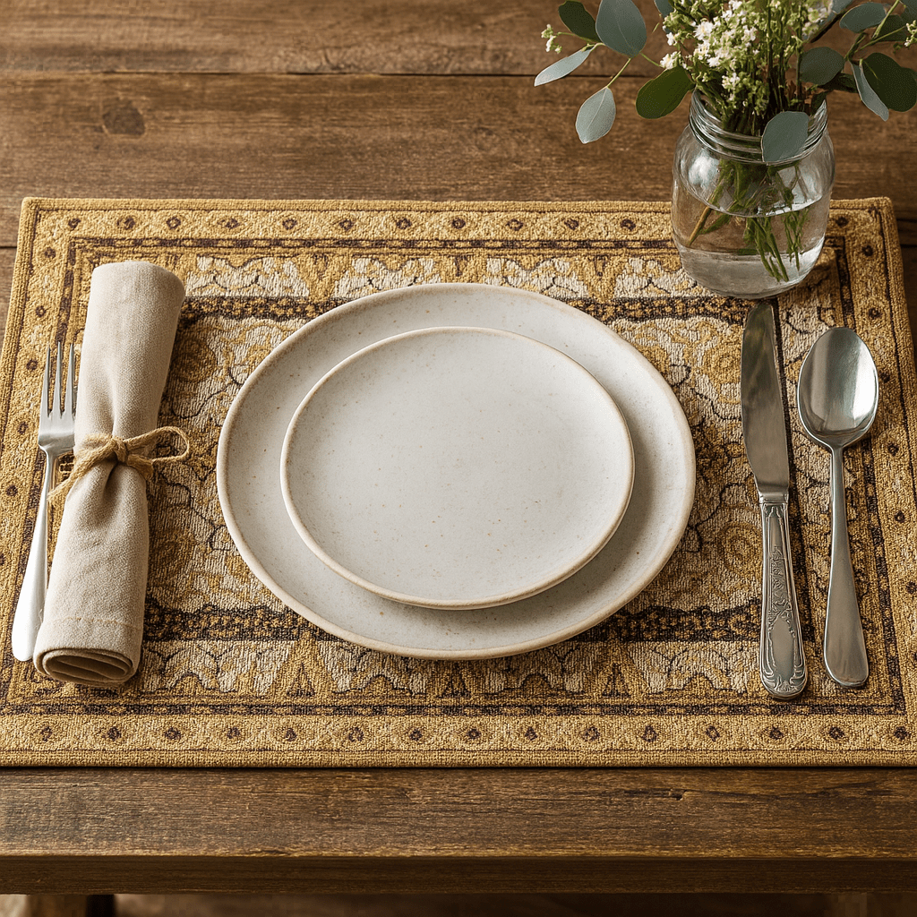 DaDa Bedding Set of 4-6 Pieces Royal Persian Style Rug Golden Brown Floral Tapestry Placemats 13” x 19” (18119)-3