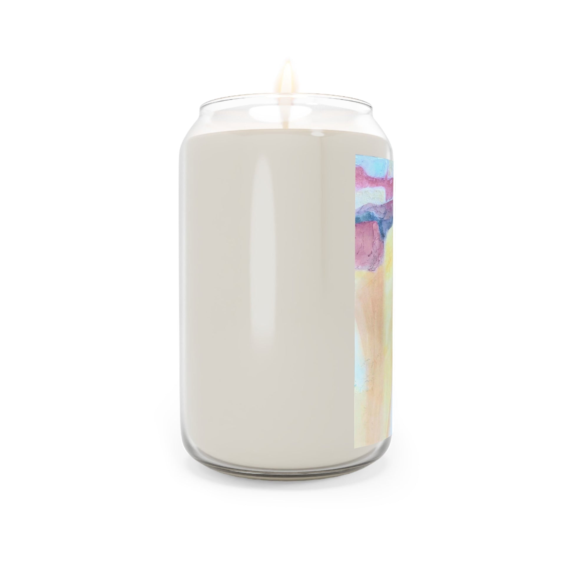 13.75oz Eco-Friendly Scented or Unscented Soy Wax Candle Jar with 'Southwest Mixed Media' Abstract Artwork by American Artist Barbara Cleary-4