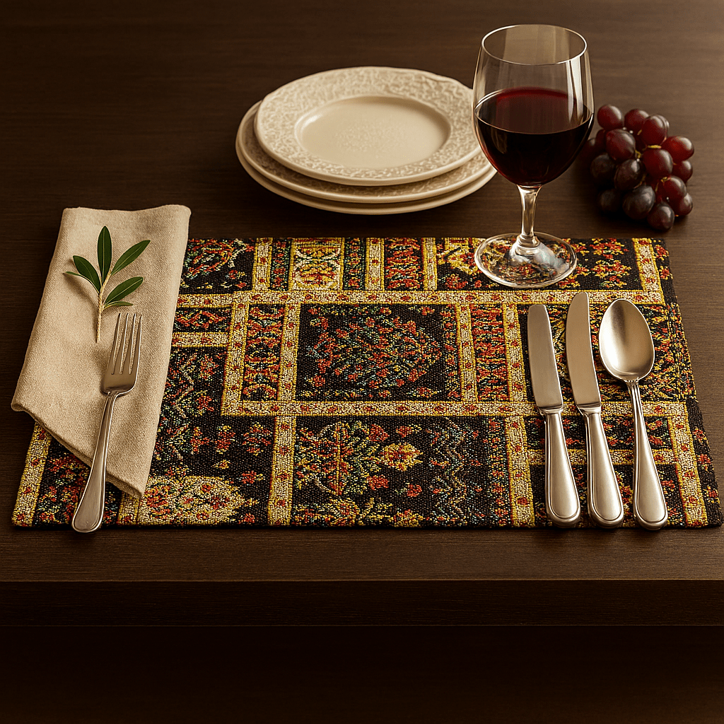 DaDalogy Bedding Set of 4-Pieces Dark Noir Mughal Floral Botanical Vintage Fleur Tapestry Placemats 13” x 19” (18197)-0