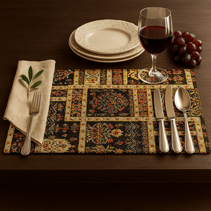 DaDalogy Bedding Set of 4-Pieces Dark Noir Mughal Floral Botanical Vintage Fleur Tapestry Placemats 13” x 19” (18197)-0