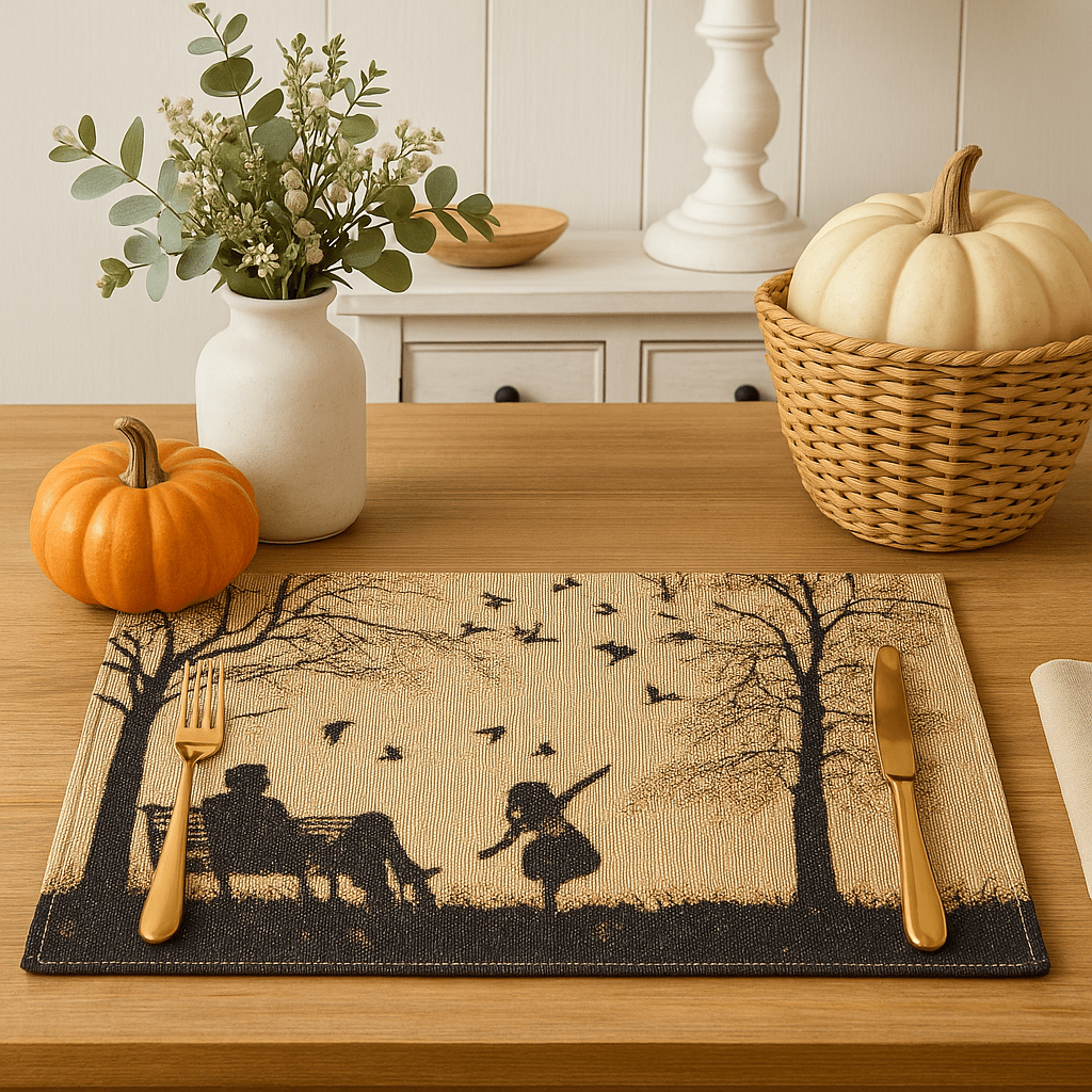 DaDalogy Bedding Set of 4 Pieces Autumn Birds Blessing Tapestry Dining Placemats 13” x 19” (Halloween)-1