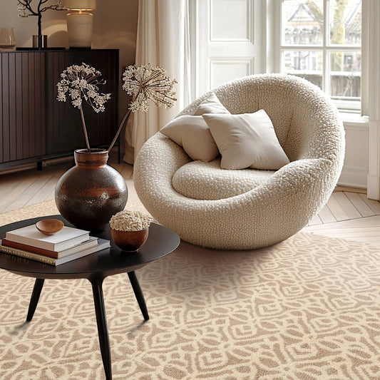 LoomBloom Multi Size Ivory Hand Tufted Modern Geometric  New Zealand Wool  Oriental Area Rug-0