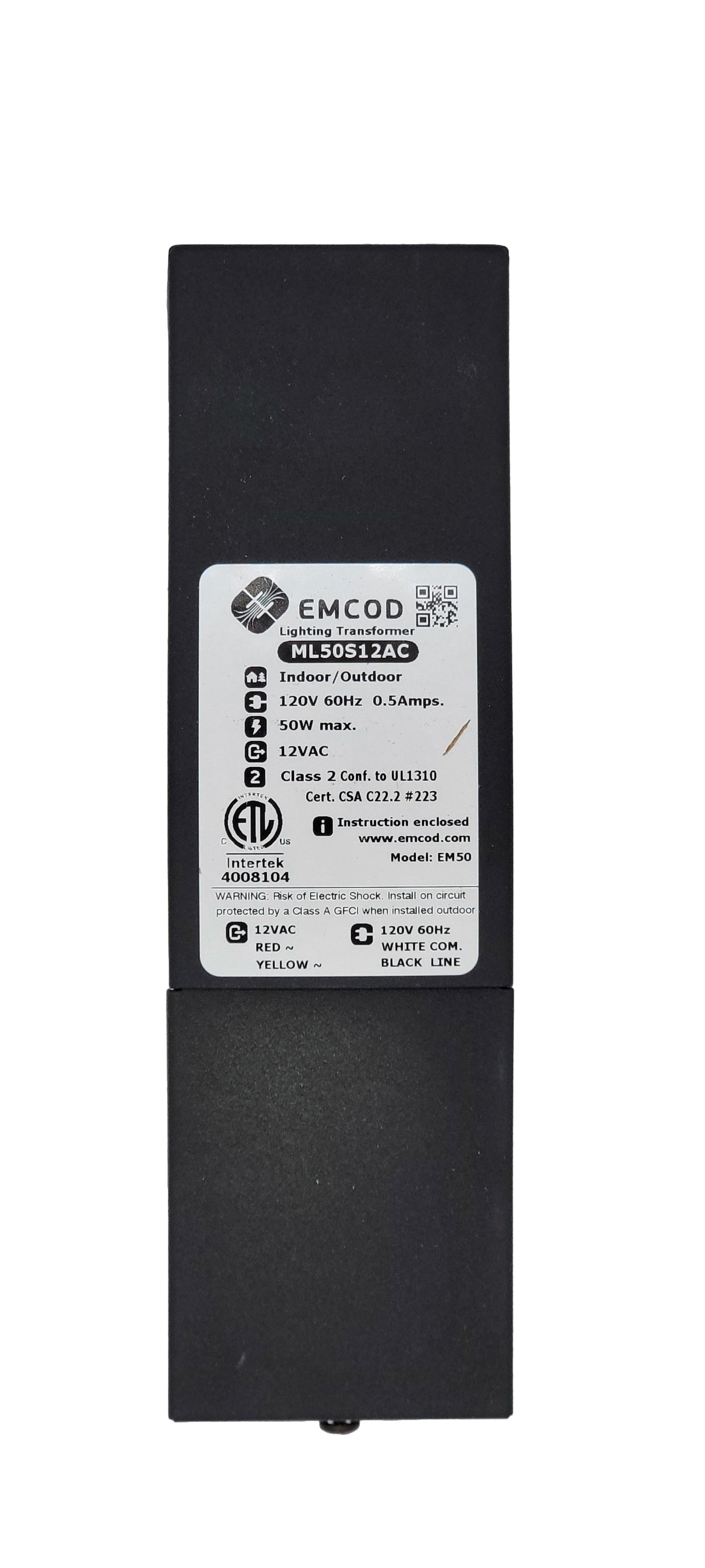 Emcod ML50S12AC 12VAC transformer 120VAC input 50 Watts max output-0