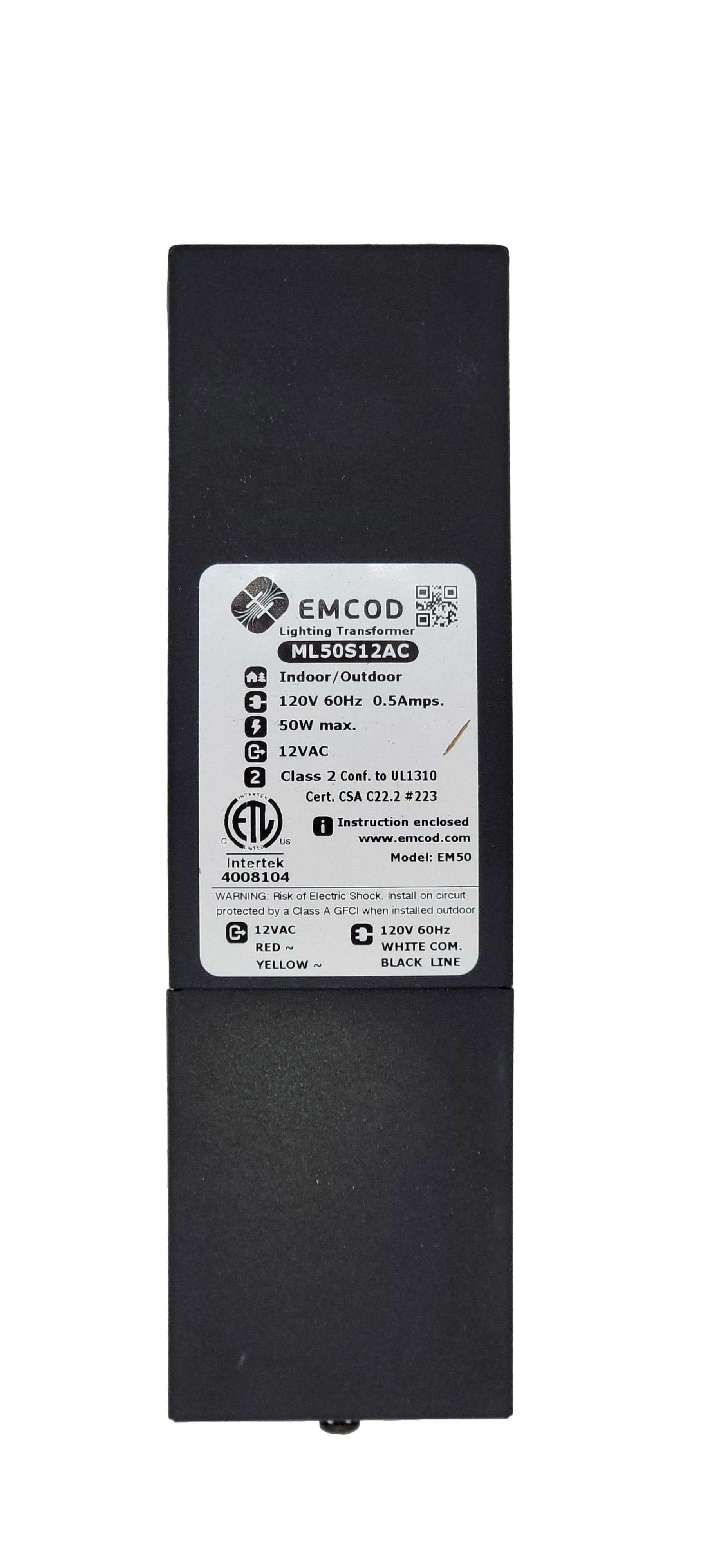 Emcod ML50S12AC 12VAC transformer 120VAC input 50 Watts max output-0