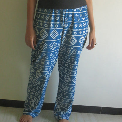 Dark Blue Aztec Straight Cut Drawstring Pajamas-0