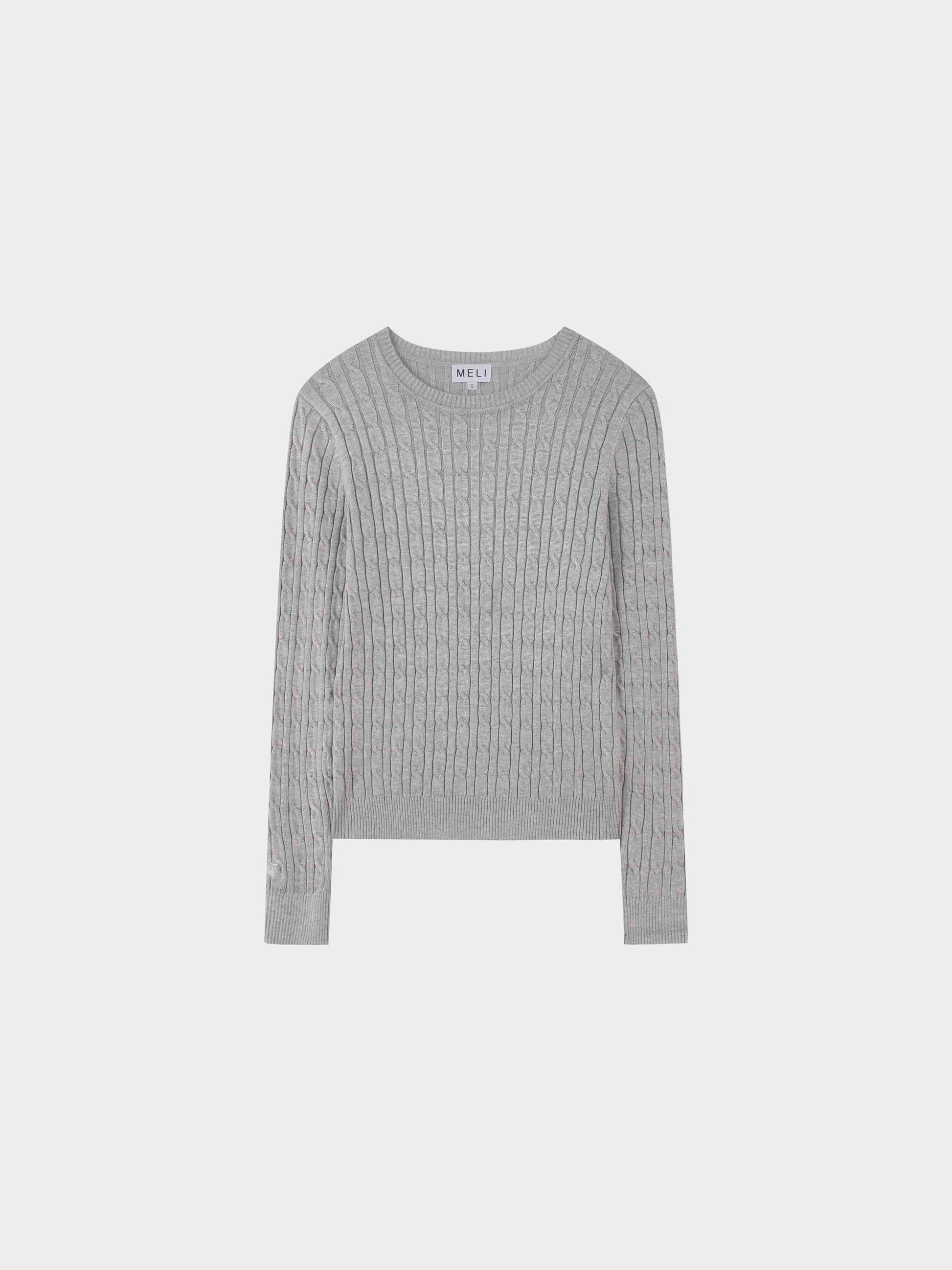 Knit Cable Sweater-Heathered Grey-1