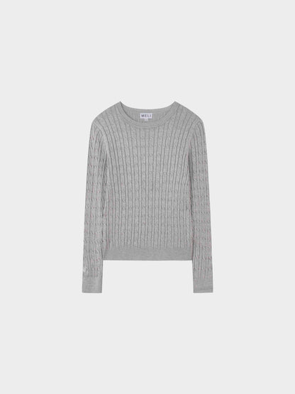 Knit Cable Sweater-Heathered Grey-1