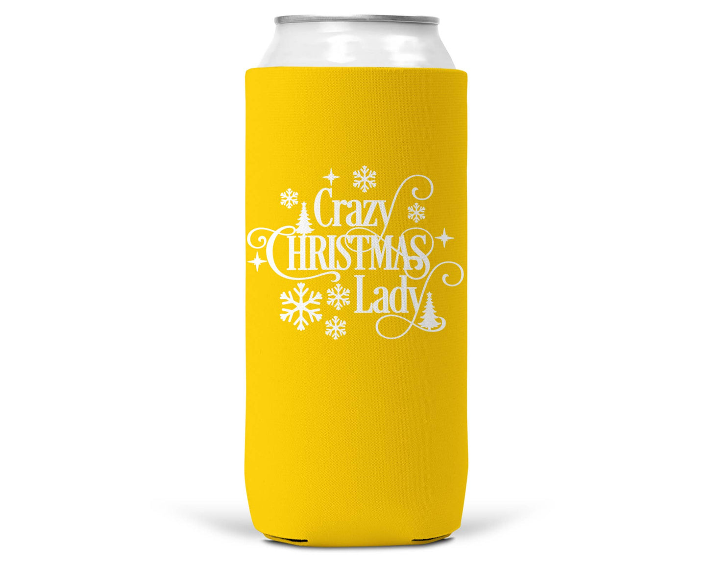 Crazy Christmas Lady Christmas SLIM CAN Coozie 12oz Slim Can-3