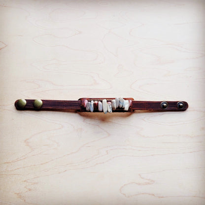 Genuine Leather Narrow Cuff with Aqua Terra Stones 005f-1