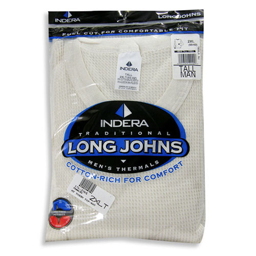 Indera Mens Big & Tall Long Sleeve Traditional Waffle Thermal Long John Top, 19244-2