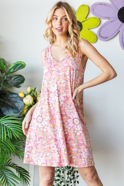 Heimish Full Size Floral V-Neck Tank Dress with Pockets-3
