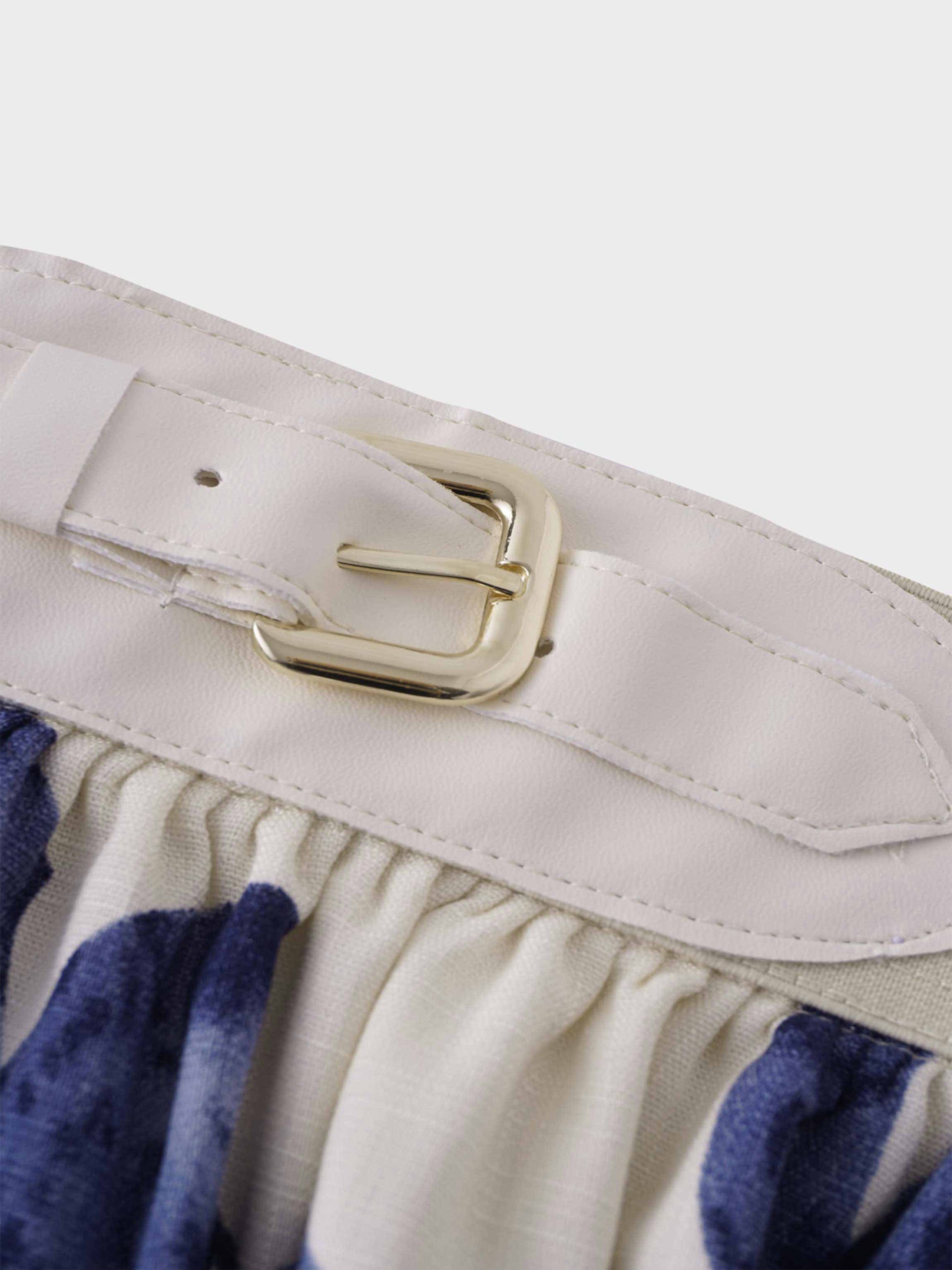 Leather Buckle Skirt-Blue Floral-2