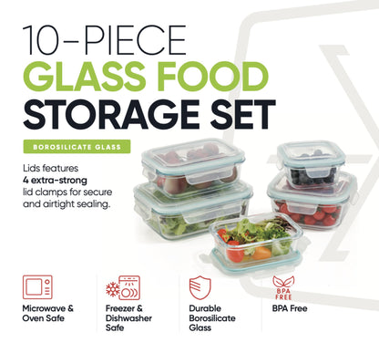 20-Piece Glass Food Storage Containers with Airtight Locking Lids (10 Containers + 10 Lids)-4