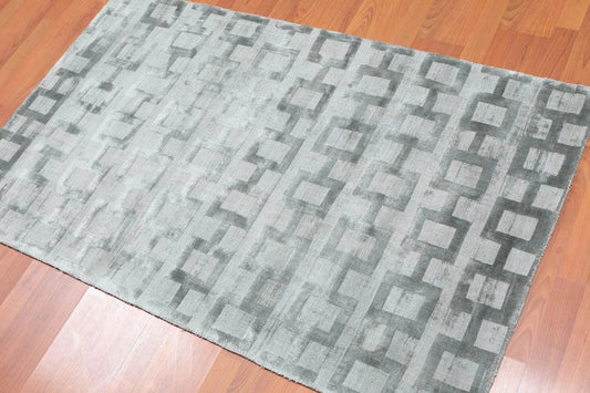 3' x 5' Handmade 100% Bamboo Silk Loop & cut Pile Geometric Area rug Aqua-0