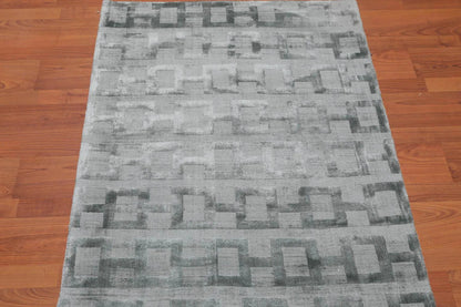 3' x 5' Handmade 100% Bamboo Silk Loop & cut Pile Geometric Area rug Aqua-2