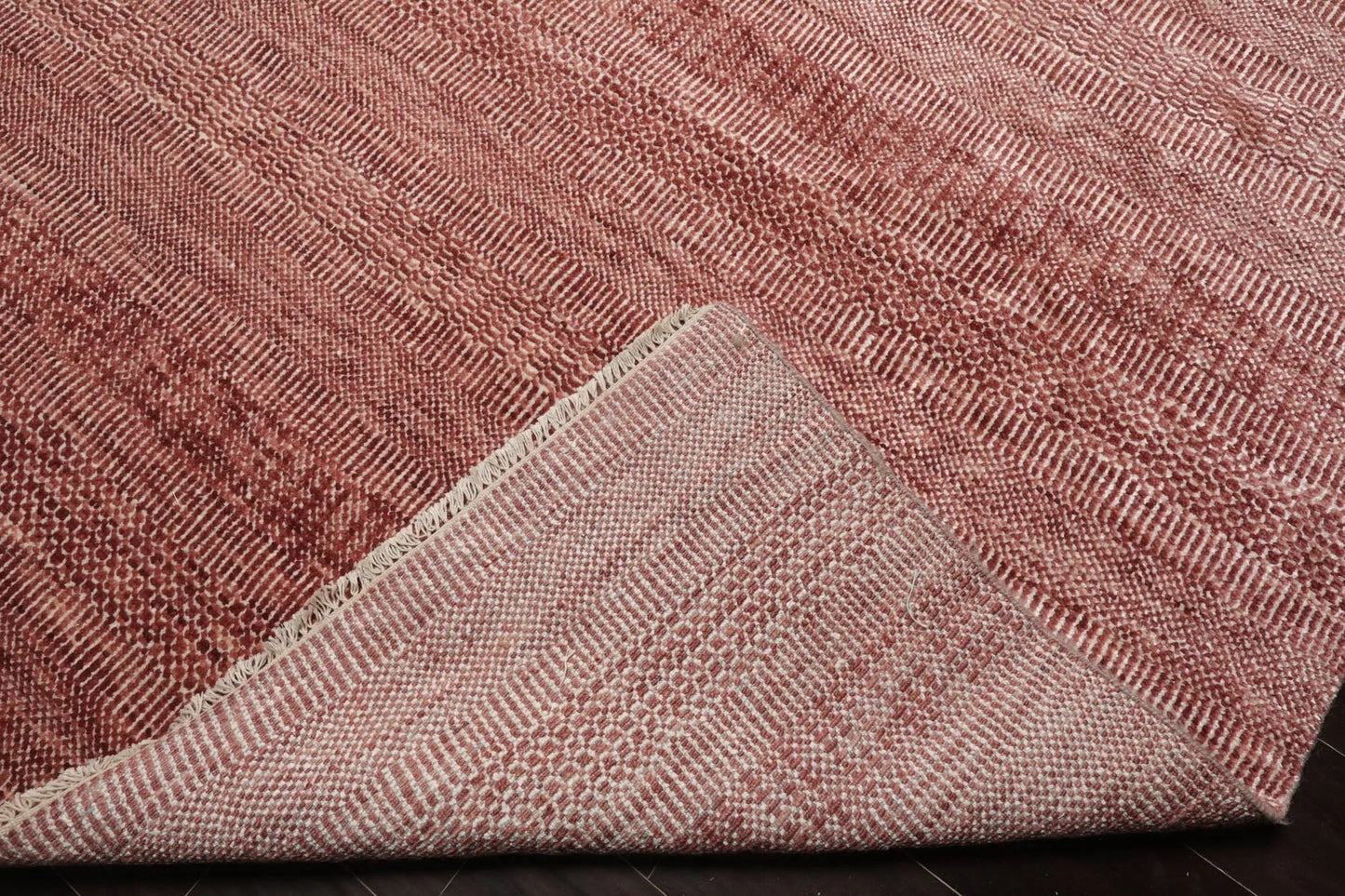 LoomBloom Multi Sizes Raspberry Hand Knotted Contemporary  Tibetan Geometric Wool & Bamboo Silk  Oriental Area Rug-3