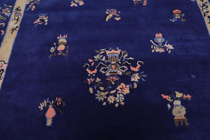 LoomBloom  Multi Sizes Royal Blue Hand Tufted Pictorial Chinese Art Deco New Zealand Wool Oriental Area Rug-4