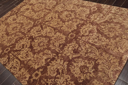 6' x 8'8'' Hand Knotted New Zealand Wool Damask Antique Finish Area Rug Brown-2