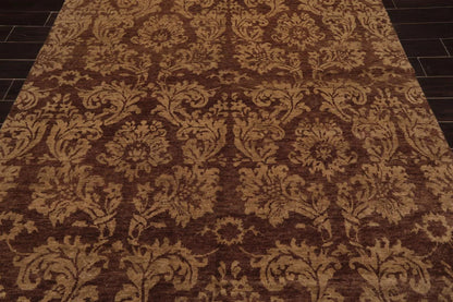 6' x 8'8'' Hand Knotted New Zealand Wool Damask Antique Finish Area Rug Brown-4