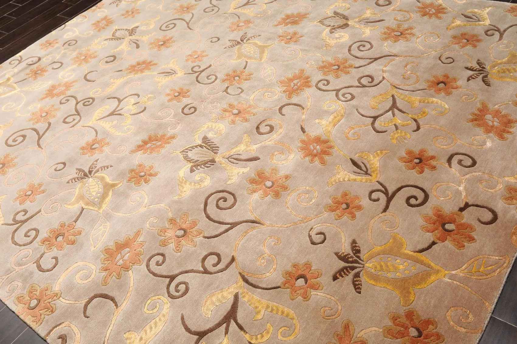 8'x9'7'' Hand Knotted Tibetan Wool & Silk Designer Boho Oriental Area Rug Beige-2