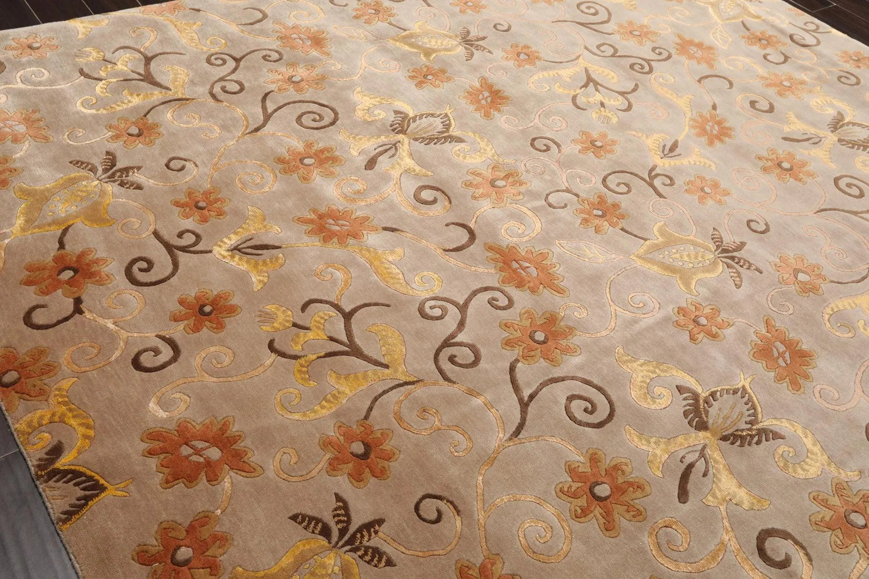 8'x9'7'' Hand Knotted Tibetan Wool & Silk Designer Boho Oriental Area Rug Beige-3