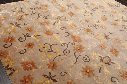 8'x9'7'' Hand Knotted Tibetan Wool & Silk Designer Boho Oriental Area Rug Beige-3