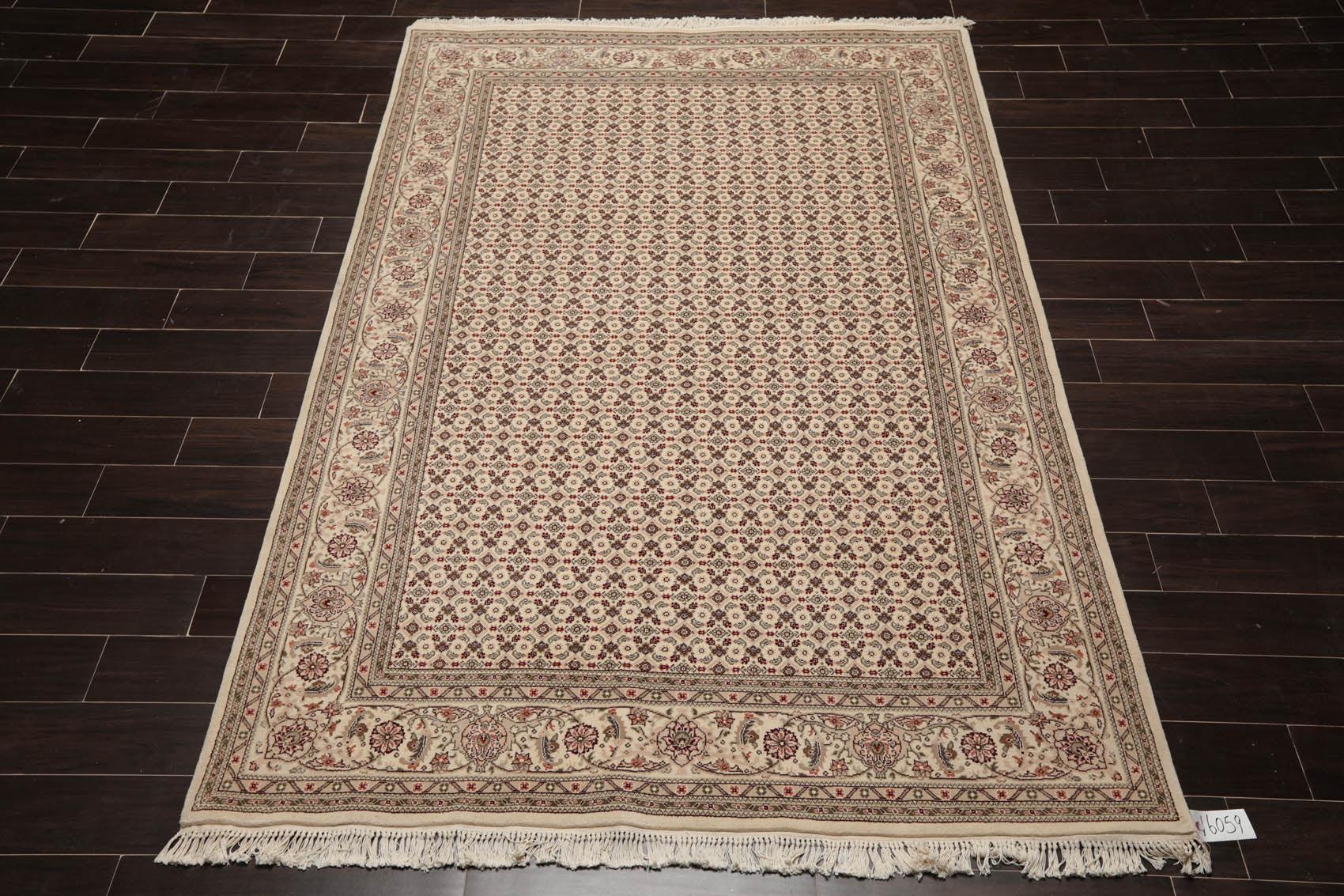 5'10" x 8'9" Hand Knotted Wool & Silk Traditional Oriental Area Rug Cream, Gray-1