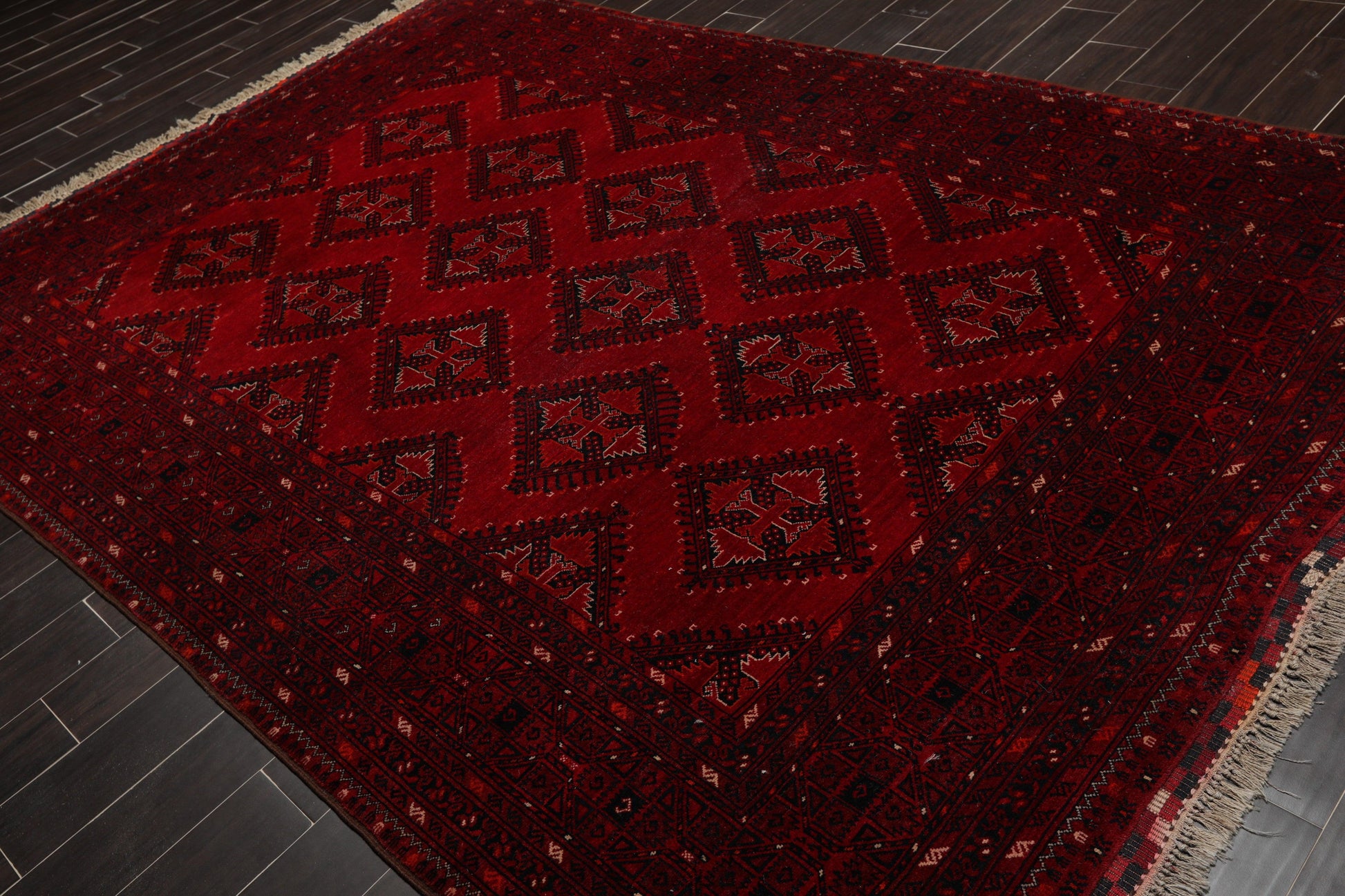 7' x 10'6" Hand Knotted Afghanistan Tribal Wool 200 KPSI Veg Dyes Area Rug Red-2